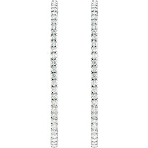14K White Gold 5 CTW Natural Diamond Inside-Outside 51 mm Hoop Earrings