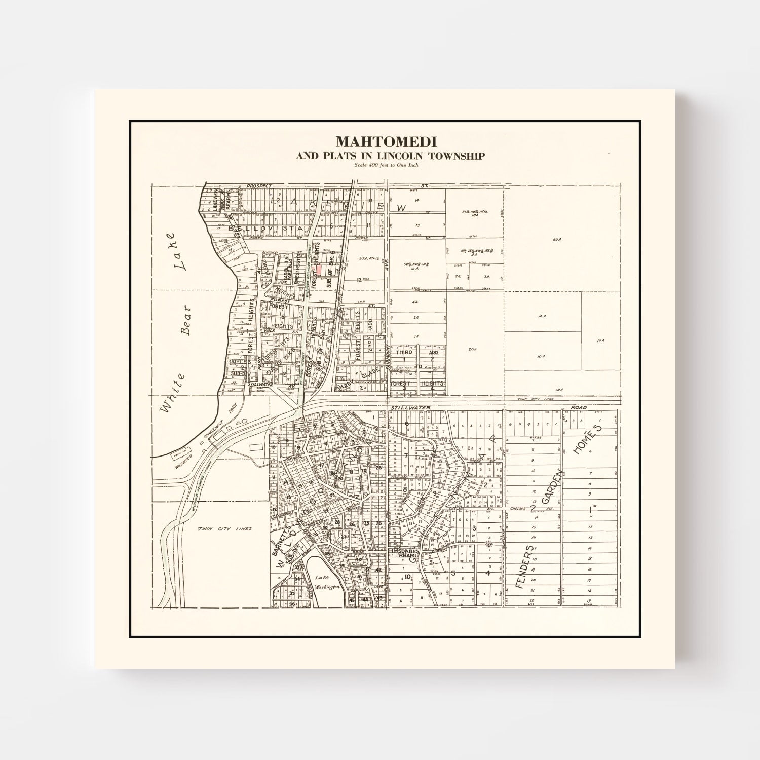 Vintage Map of Mahtomedi, Minnesota 1938