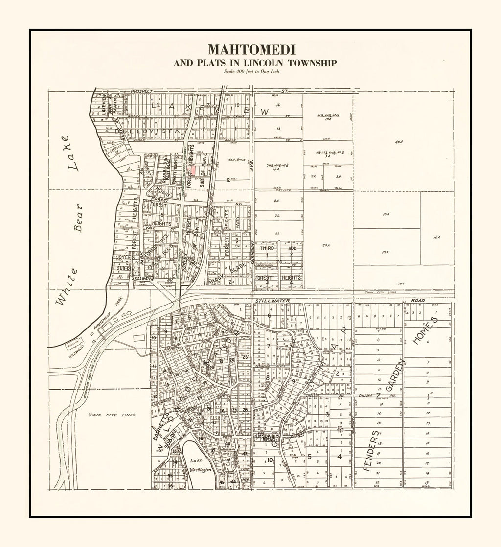 Vintage Map of Mahtomedi, Minnesota 1938