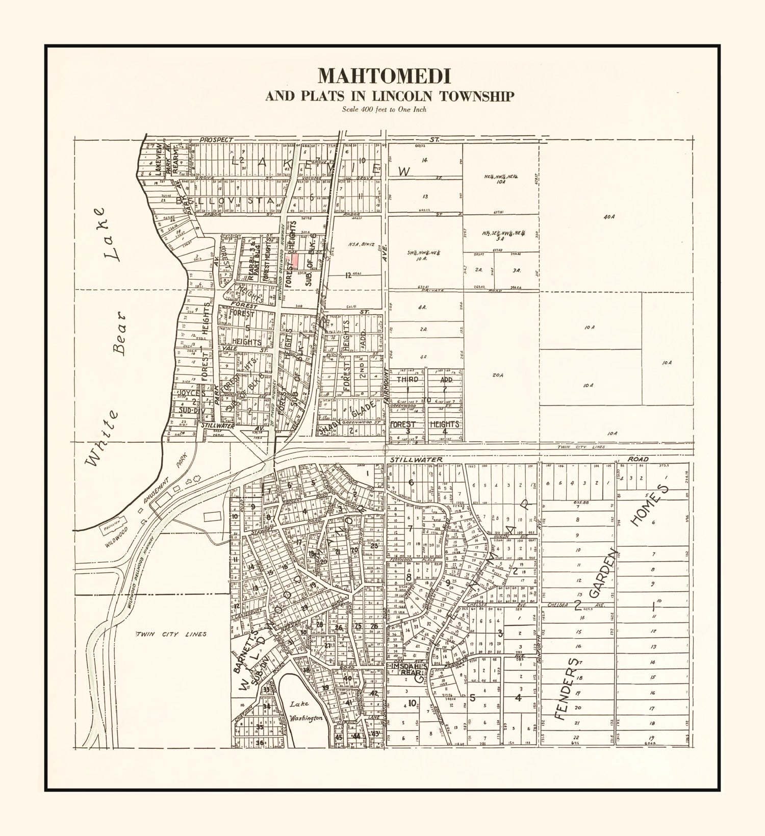 Vintage Map of Mahtomedi, Minnesota 1938
