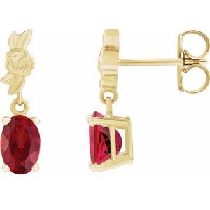 14K Yellow Gold 7x5 mm Lab-Grown Red Ruby Earrings