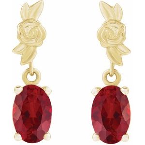 14K Yellow Gold 7x5 mm Lab-Grown Red Ruby Earrings – image 2