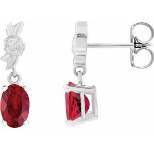 14K White Gold 6x4 mm Lab-Grown Red Ruby Earrings