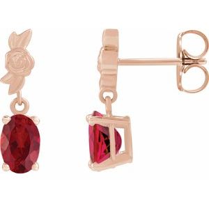 14K Rose Gold 8x6 mm Lab-Grown Red Ruby Earrings