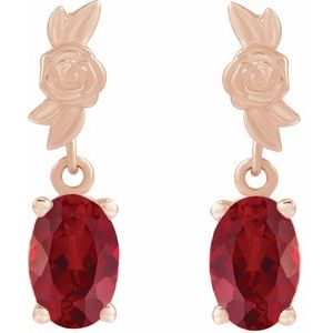 14K Rose Gold 7x5 mm Lab-Grown Red Ruby Earrings – image 2