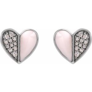 14K White Gold 1/10 Natural Diamond & Pink Enamel Heart Earrings – image 2