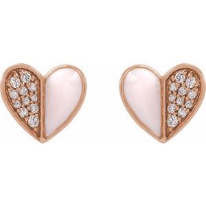 14K Rose Gold 1/10 Natural Diamond & Pink Enamel Heart Earrings – image 2