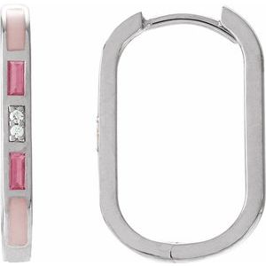 14K White Gold Natural Pink Tourmaline & .02 CTW Natural Diamond 19.6 mm Hoop Earrings