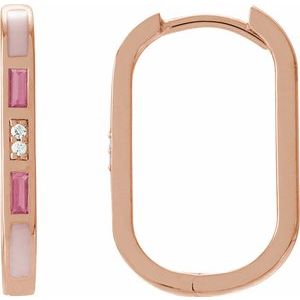 14K Rose Gold Natural Pink Tourmaline & .02 CTW Natural Diamond 19.6 mm Hoop Earrings