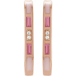 14K Rose Gold Natural Pink Tourmaline & .02 CTW Natural Diamond 19.6 mm Hoop Earrings – image 2
