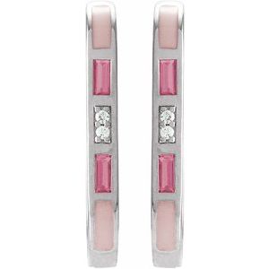 14K White Gold Natural Pink Tourmaline & .02 CTW Natural Diamond 19.6 mm Hoop Earrings – image 2