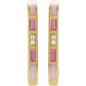 14K Yellow Gold Natural Pink Tourmaline & .02 CTW Natural Diamond 19.6 mm Hoop Earrings – image 2