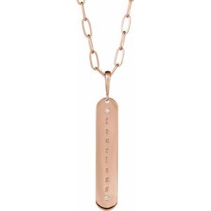 14K Rose Gold .0075 CTW Natural Diamond Engravable Bar 18" Necklace
