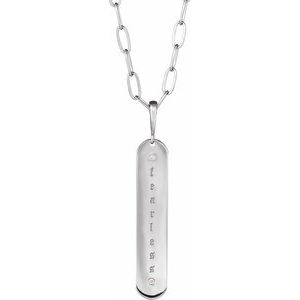 Sterling Silver .0075 CTW Natural Diamond Engravable Bar 18" Necklace