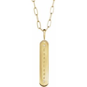 14K Yellow Gold .0075 CTW Natural Diamond Engravable Bar 18" Necklace