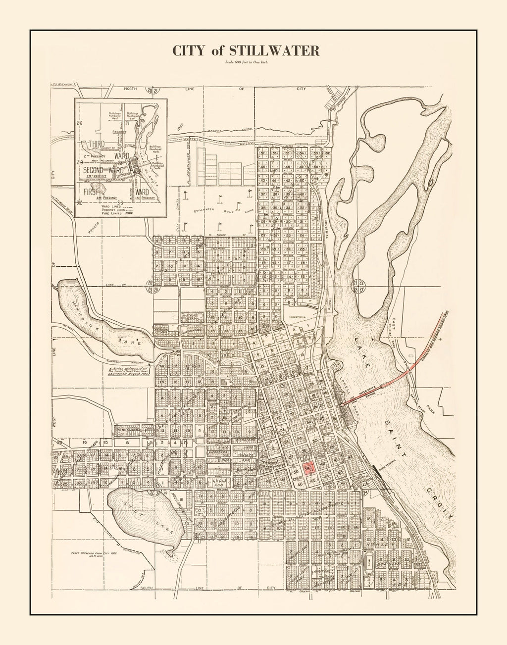 Vintage Map of Stillwater, Minnesota 1938