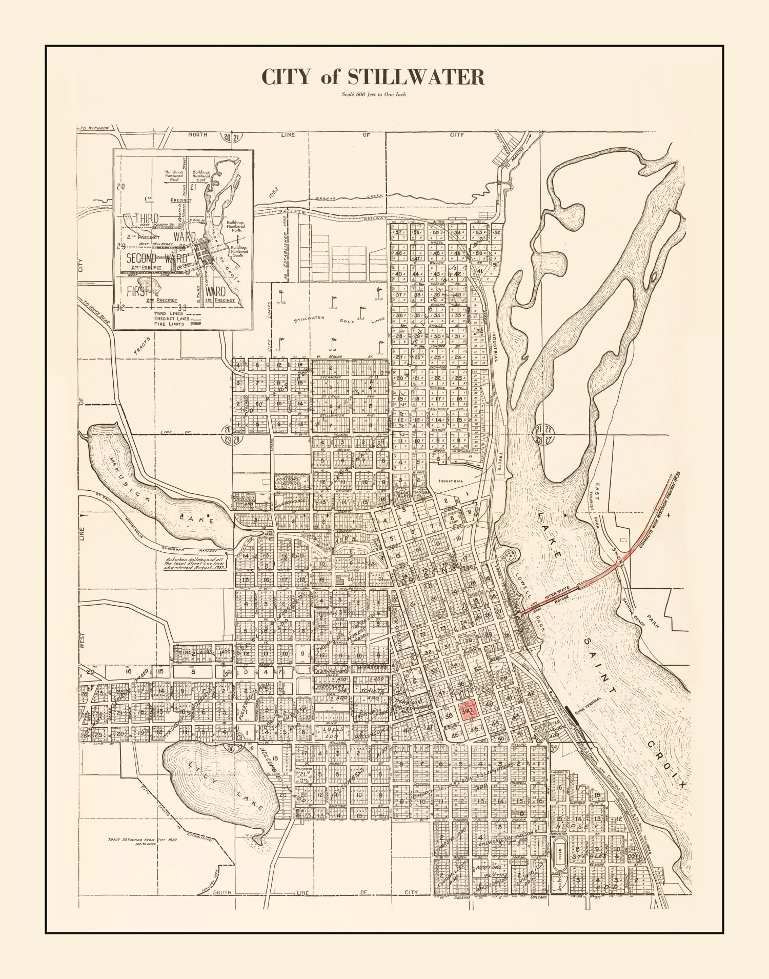 Vintage Map of Stillwater, Minnesota 1938