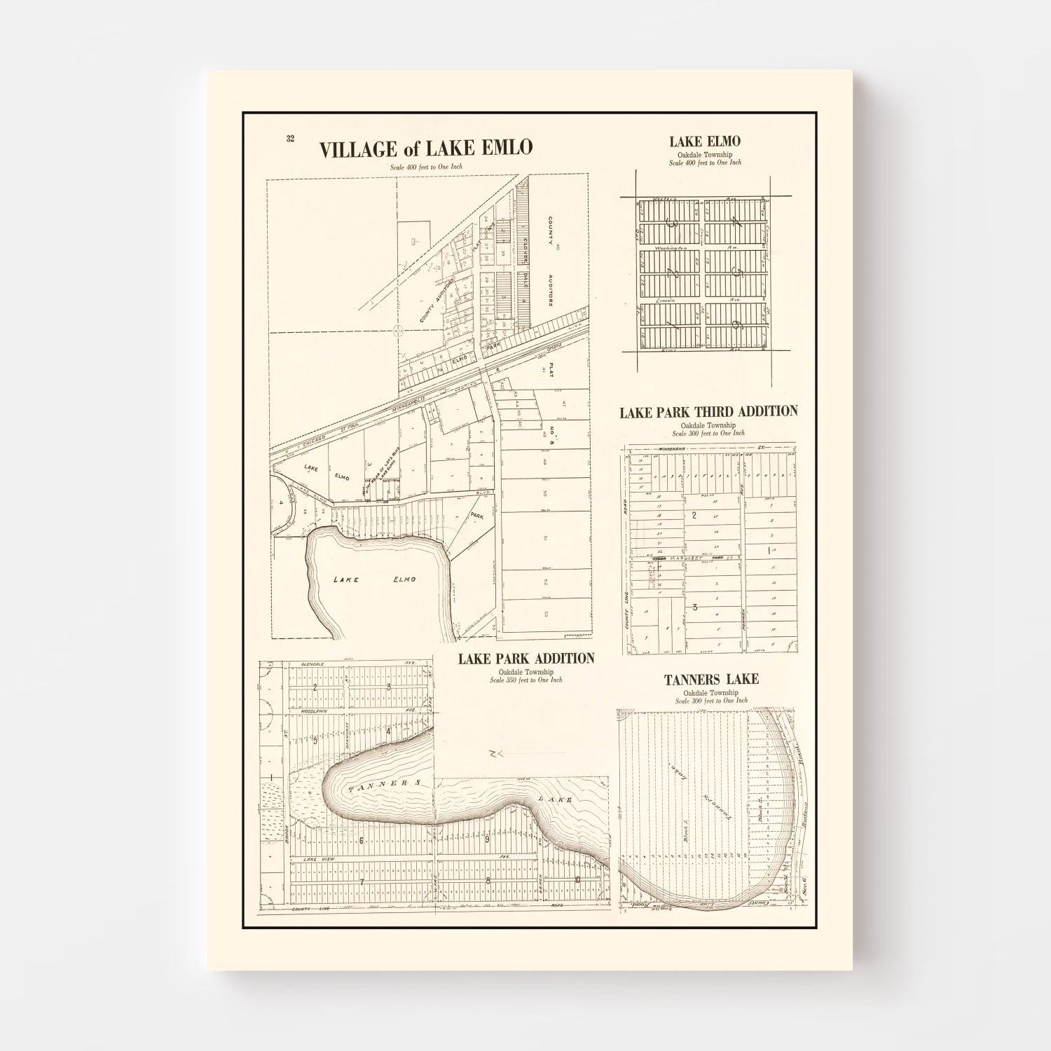 Vintage Map of Lake Emlo, Minnesota 1938