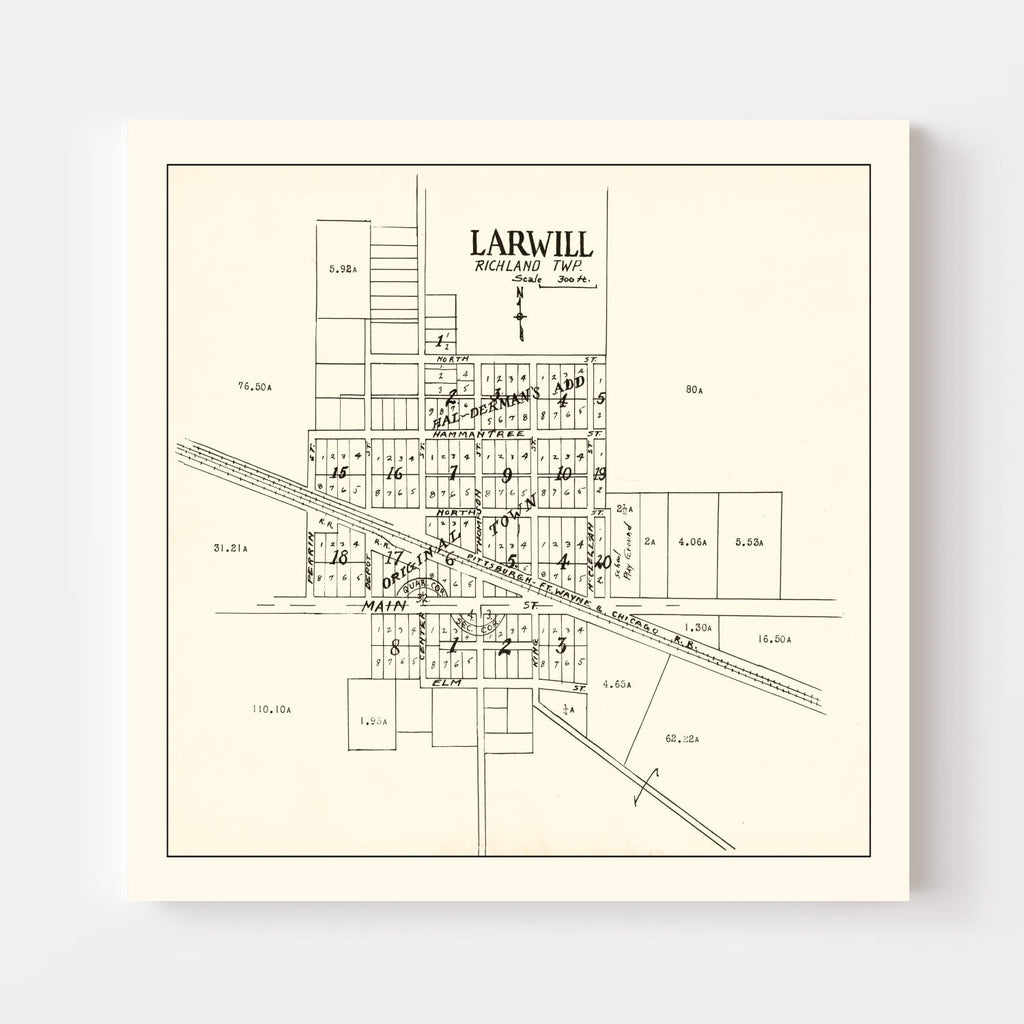 Vintage Map of Larwill, Indiana 1939