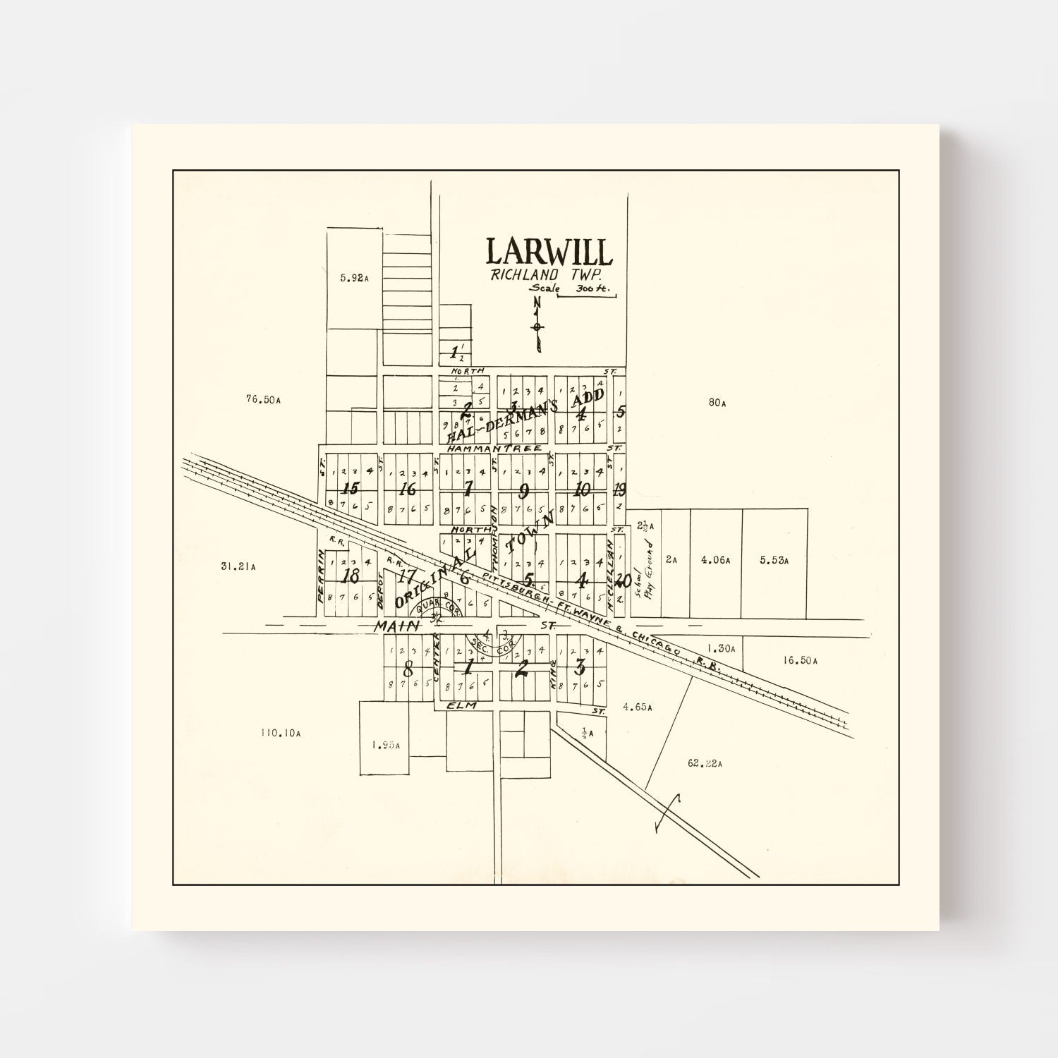 Vintage Map of Larwill, Indiana 1939