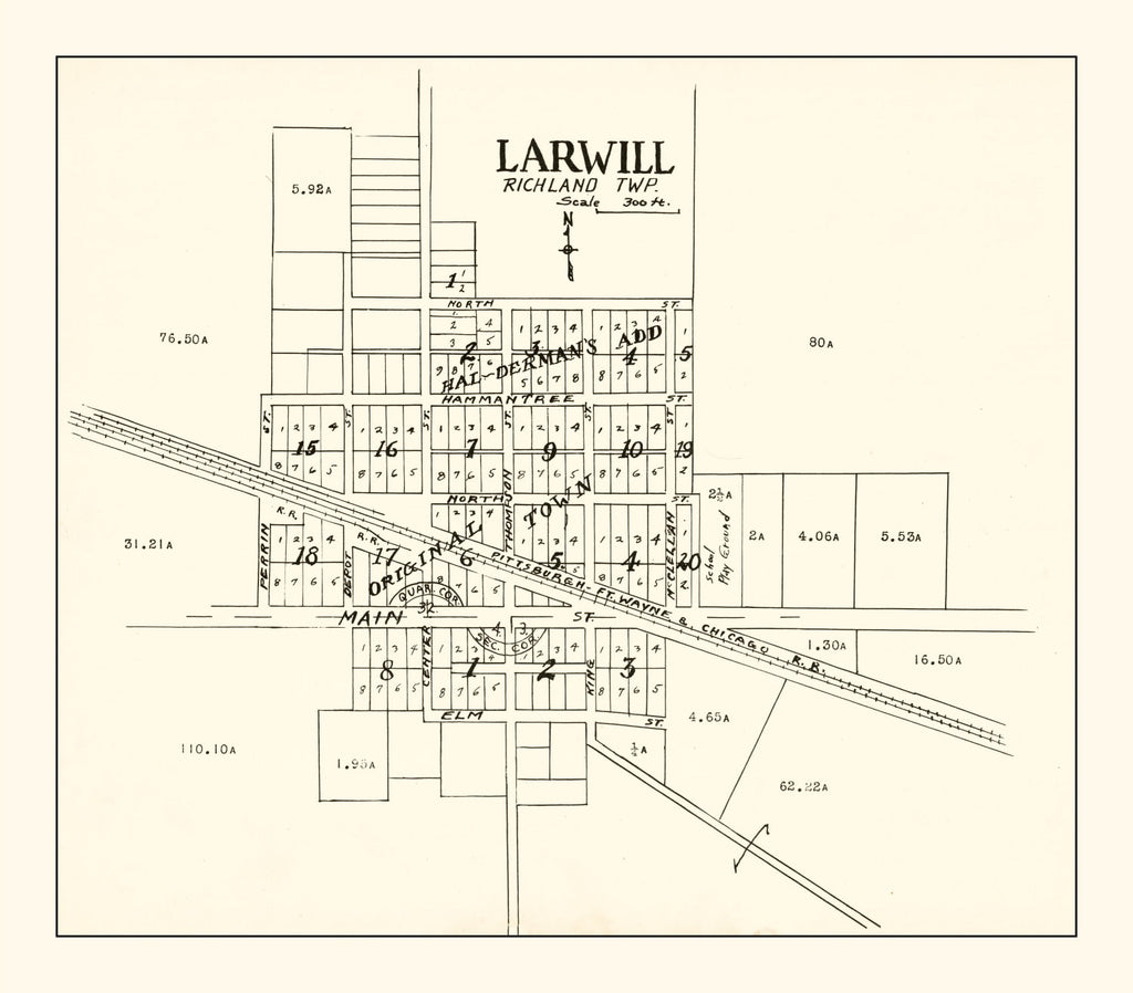 Vintage Map of Larwill, Indiana 1939