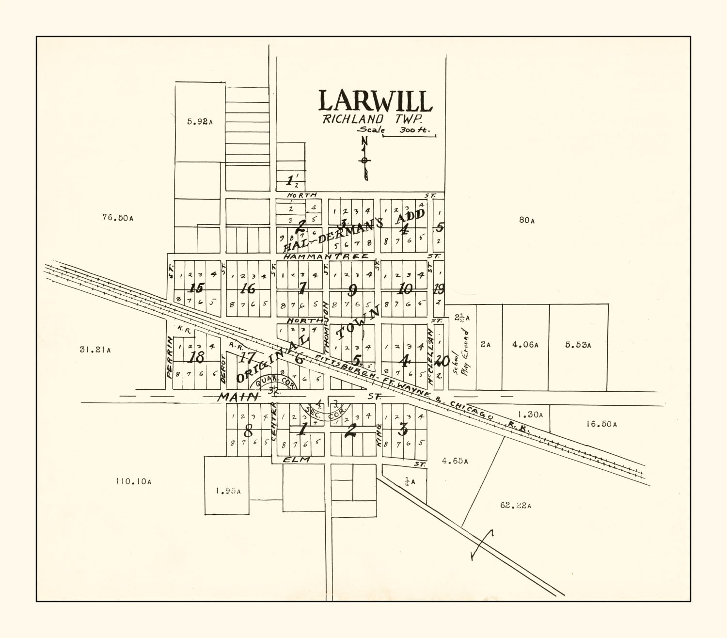 Vintage Map of Larwill, Indiana 1939