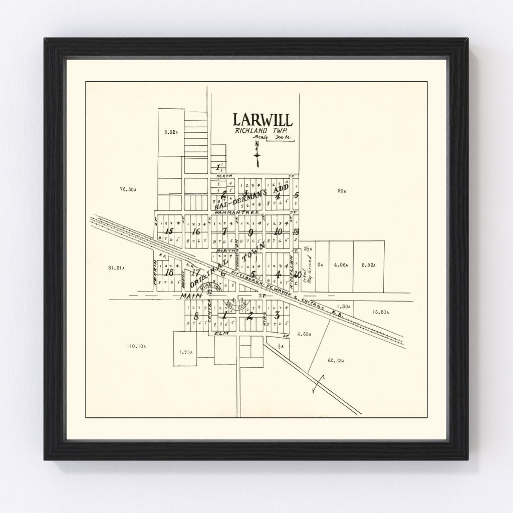 Vintage Map of Larwill, Indiana 1939