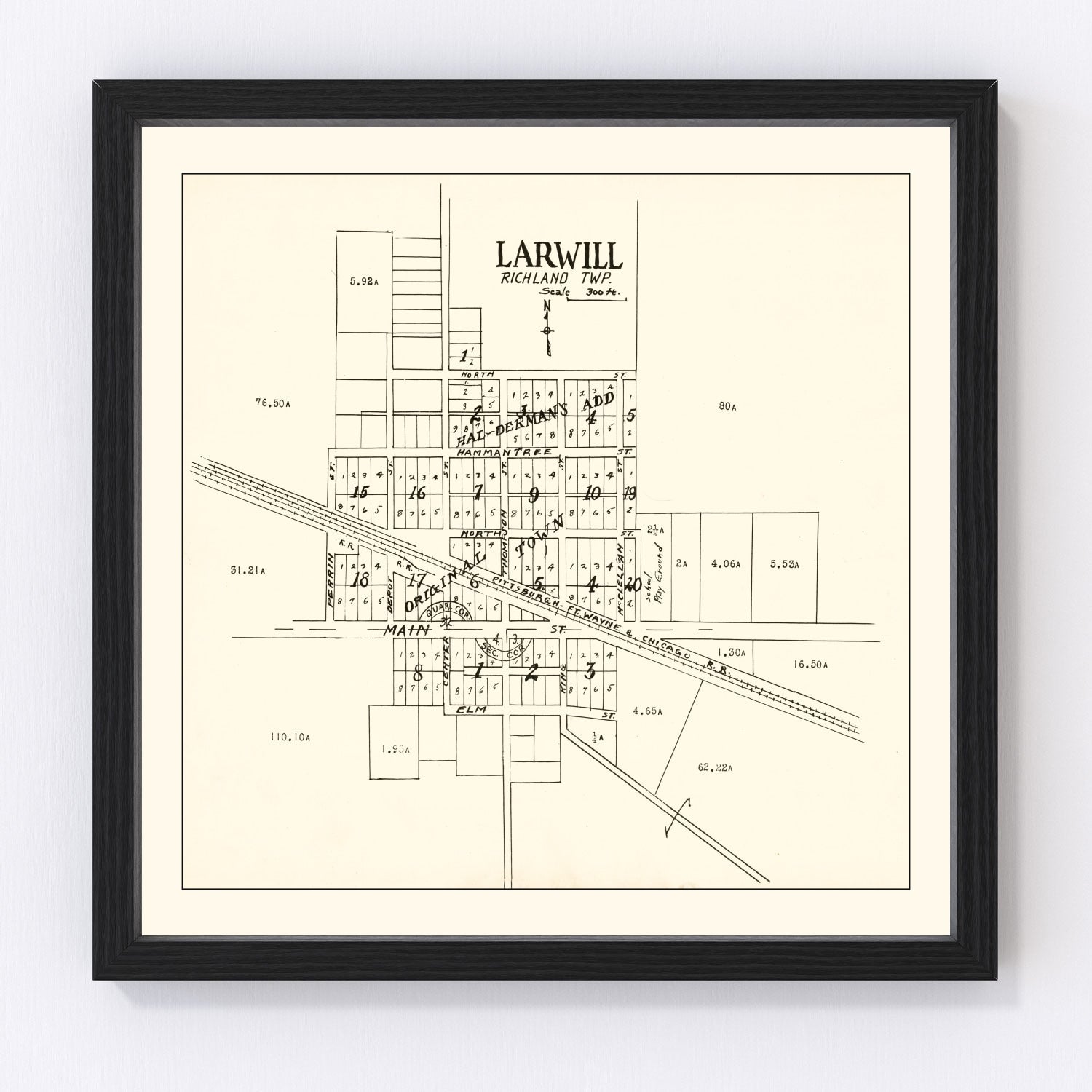 Vintage Map of Larwill, Indiana 1939