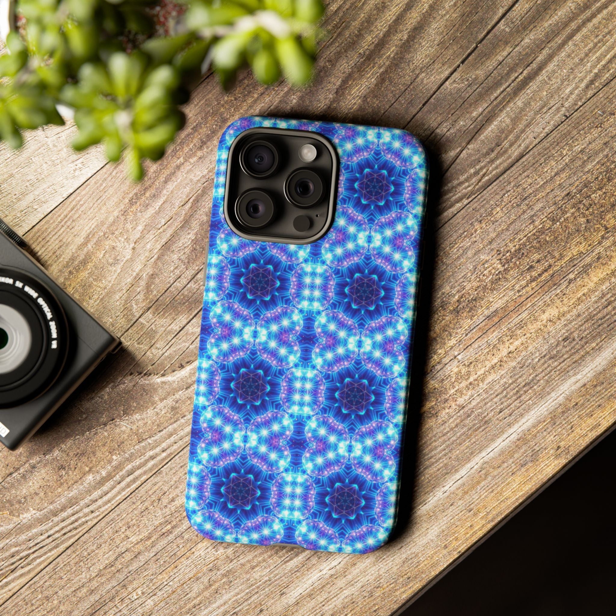 Blue Mandalas with Neon Lights Tough Phone Cases