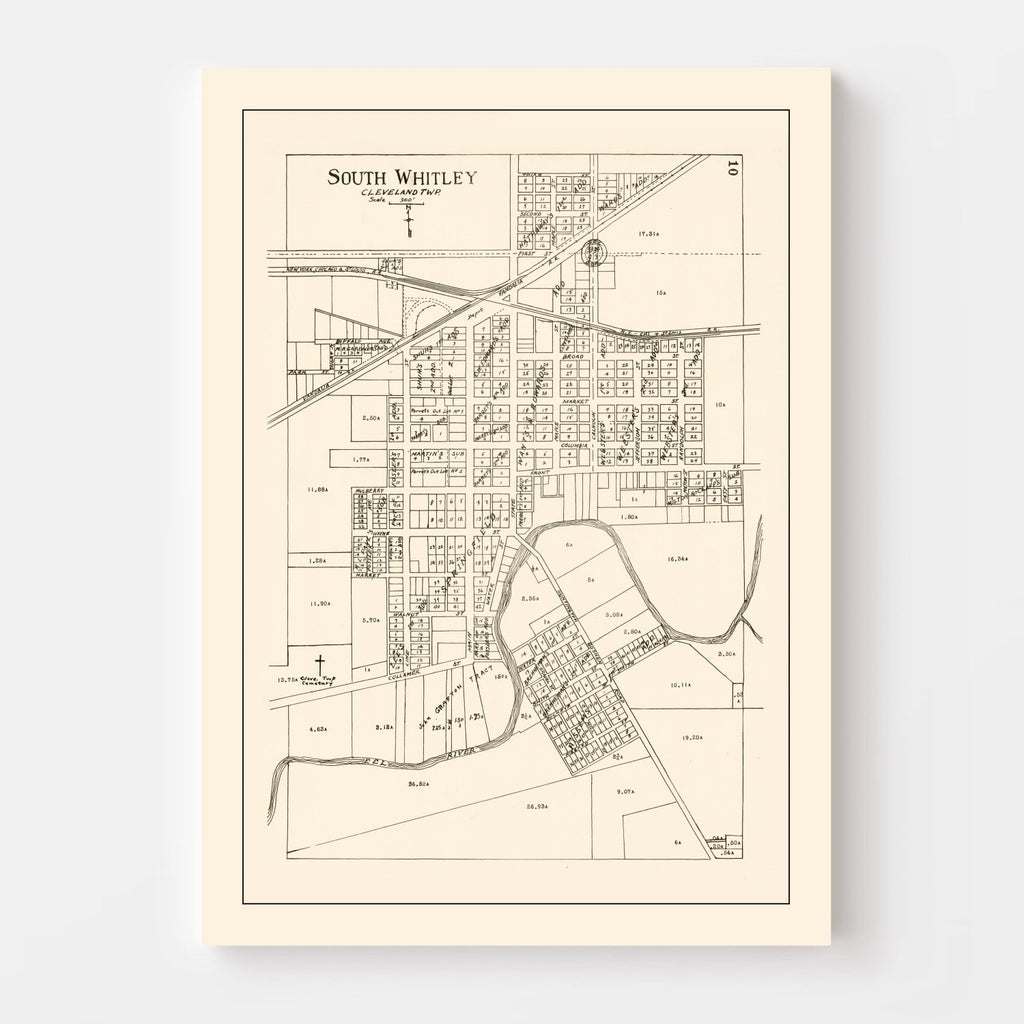 Vintage Map of South Whitley, Indiana 1939