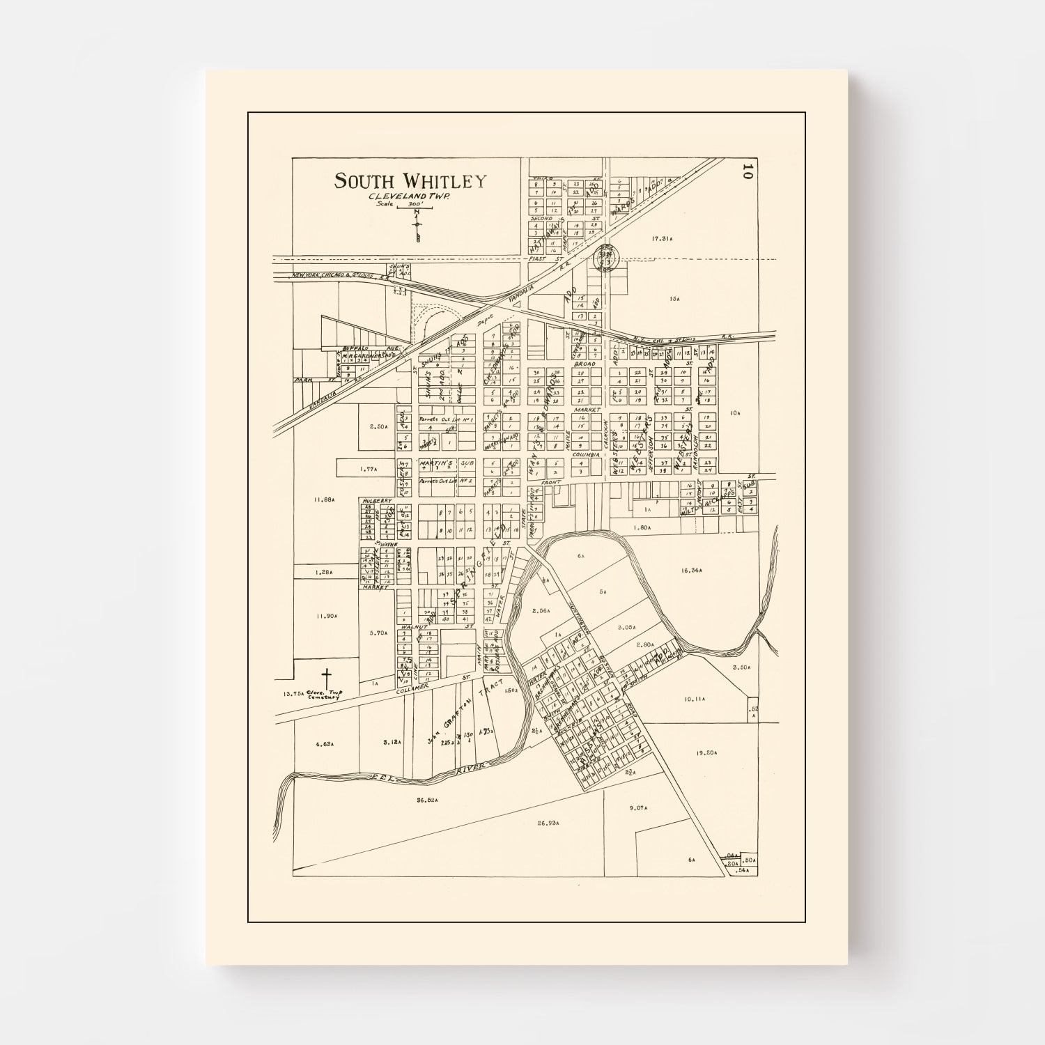 Vintage Map of South Whitley, Indiana 1939