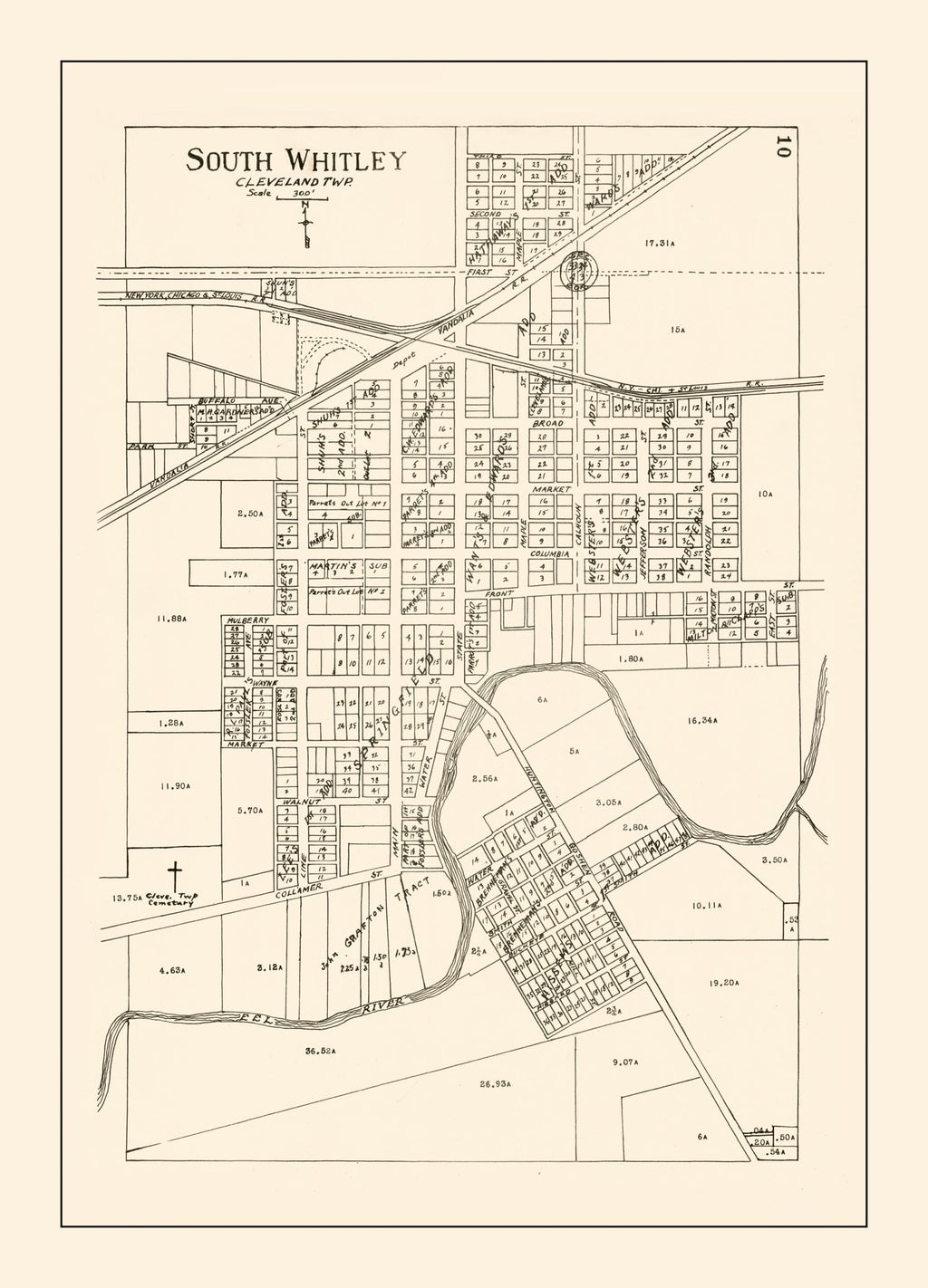 Vintage Map of South Whitley, Indiana 1939