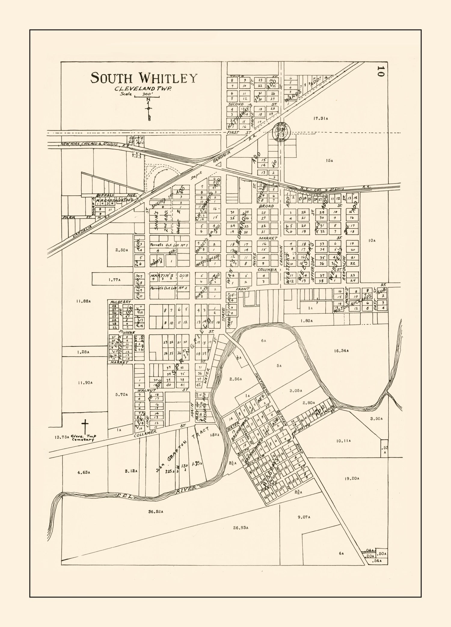 Vintage Map of South Whitley, Indiana 1939