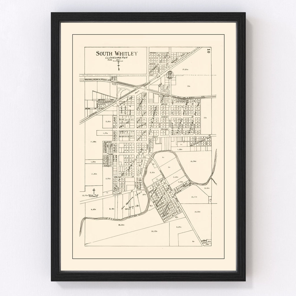 Vintage Map of South Whitley, Indiana 1939