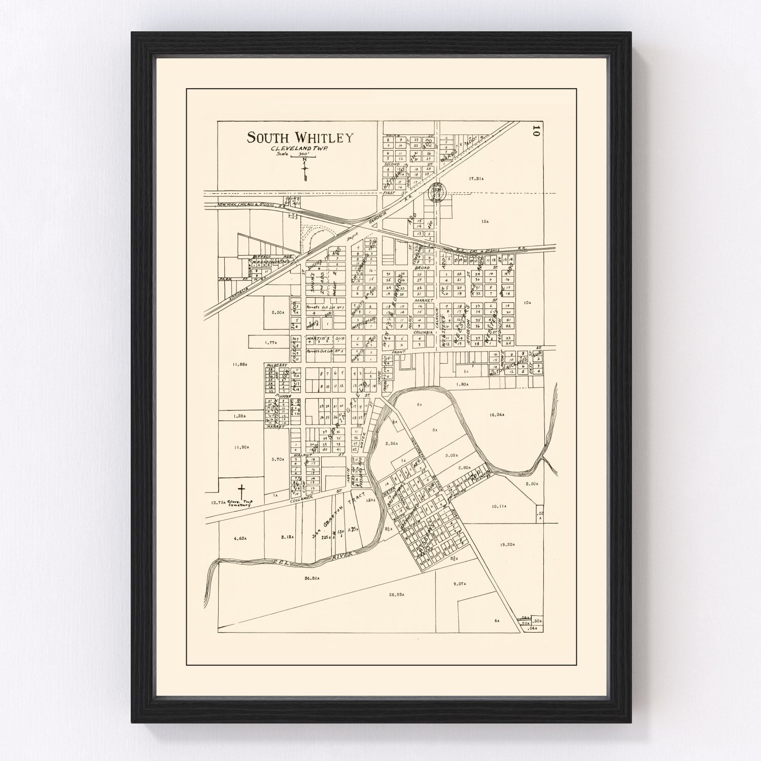 Vintage Map of South Whitley, Indiana 1939