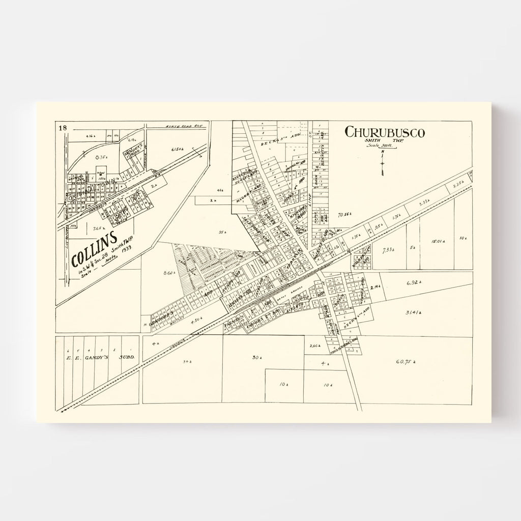 Vintage Map of Churubusco, Indiana 1939