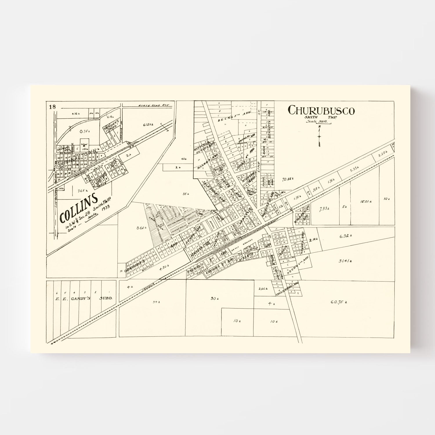 Vintage Map of Churubusco, Indiana 1939