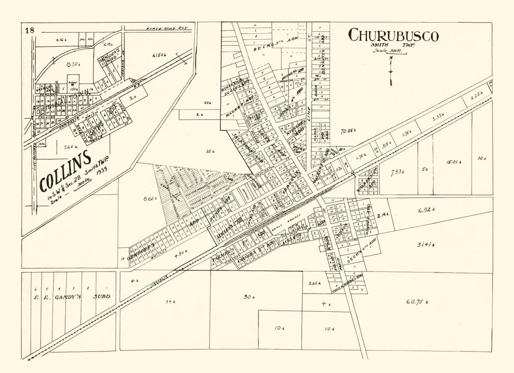Vintage Map of Churubusco, Indiana 1939
