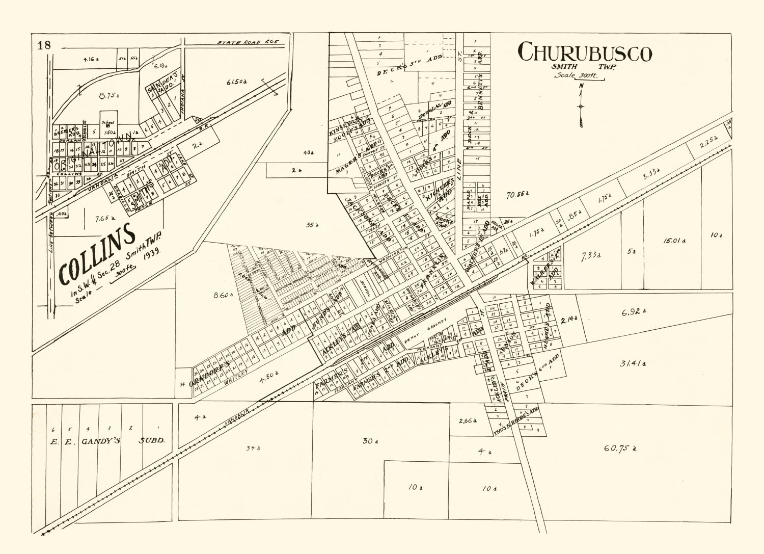 Vintage Map of Churubusco, Indiana 1939