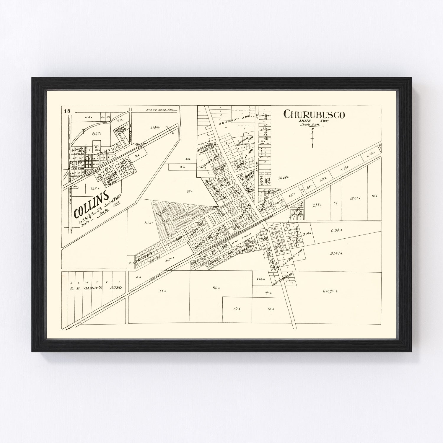 Vintage Map of Churubusco, Indiana 1939