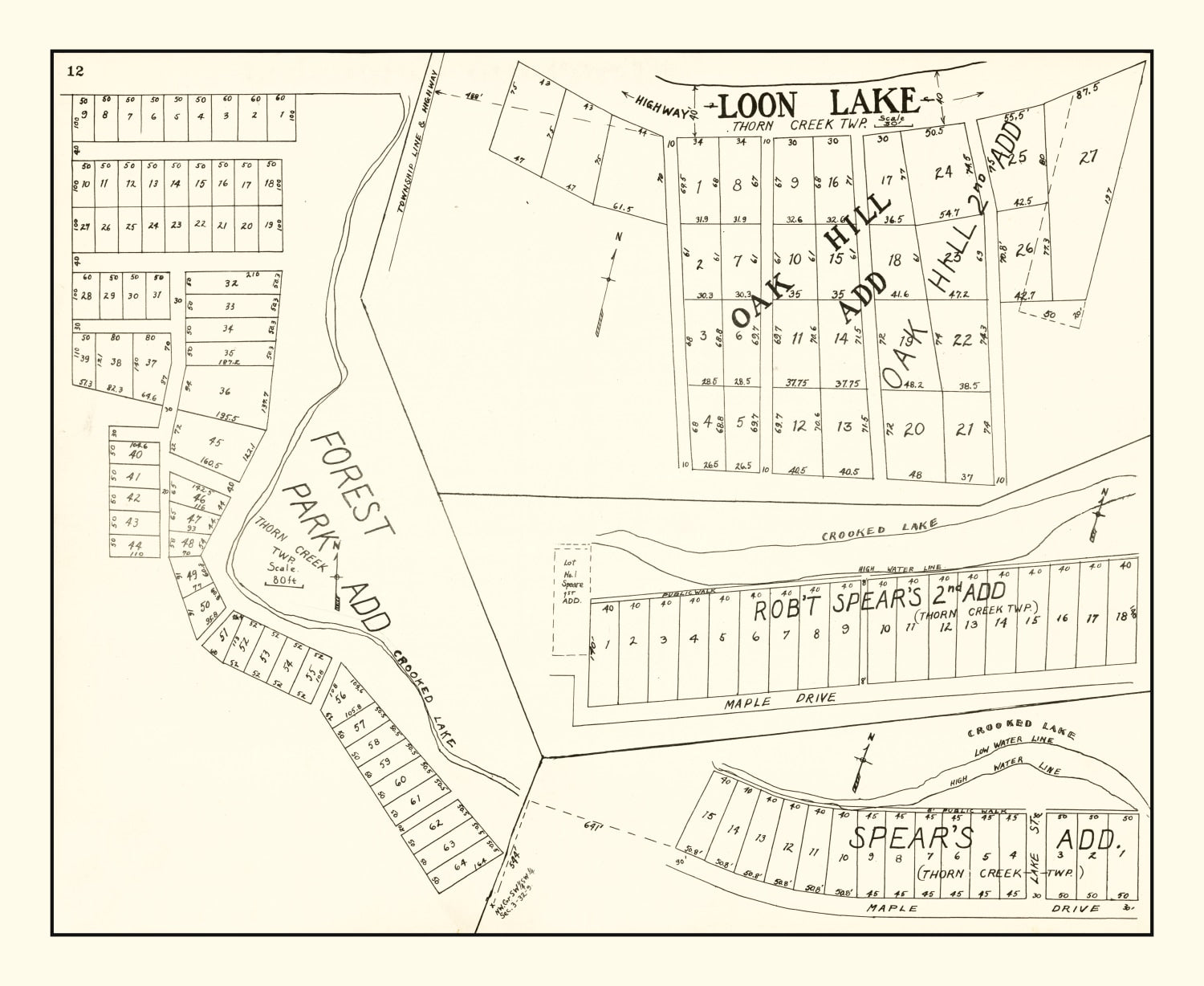 Vintage Map of Loon Lake, Indiana 1939