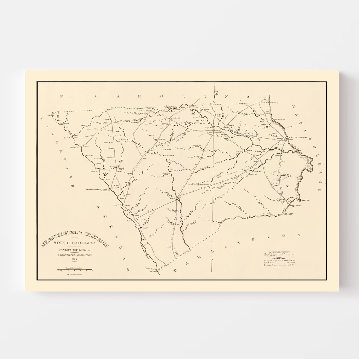 Vintage Map of Chesterfield County, South Carolina 1825