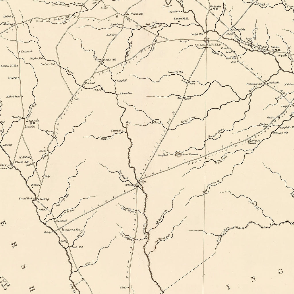 Vintage Map of Chesterfield County, South Carolina 1825