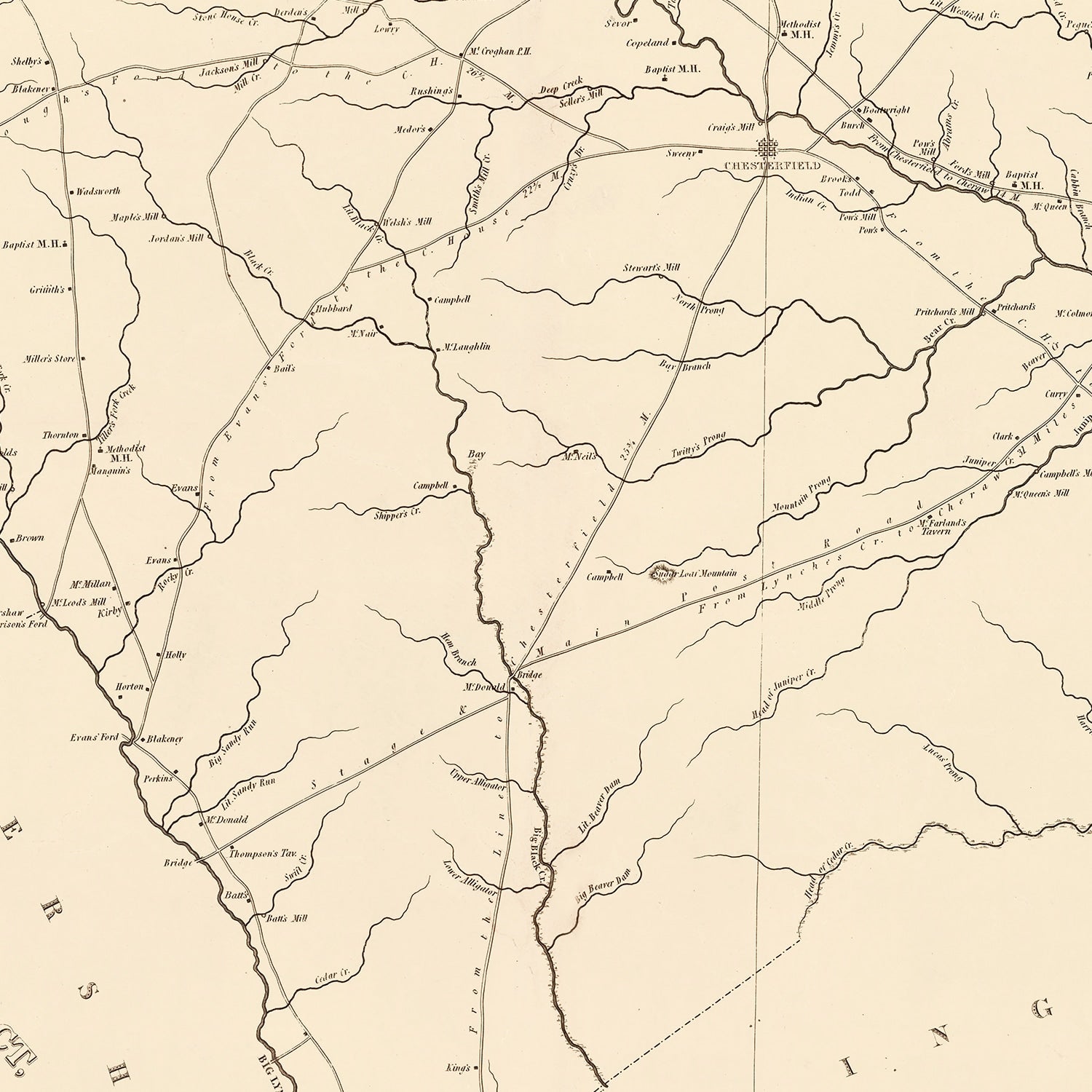 Vintage Map of Chesterfield County, South Carolina 1825