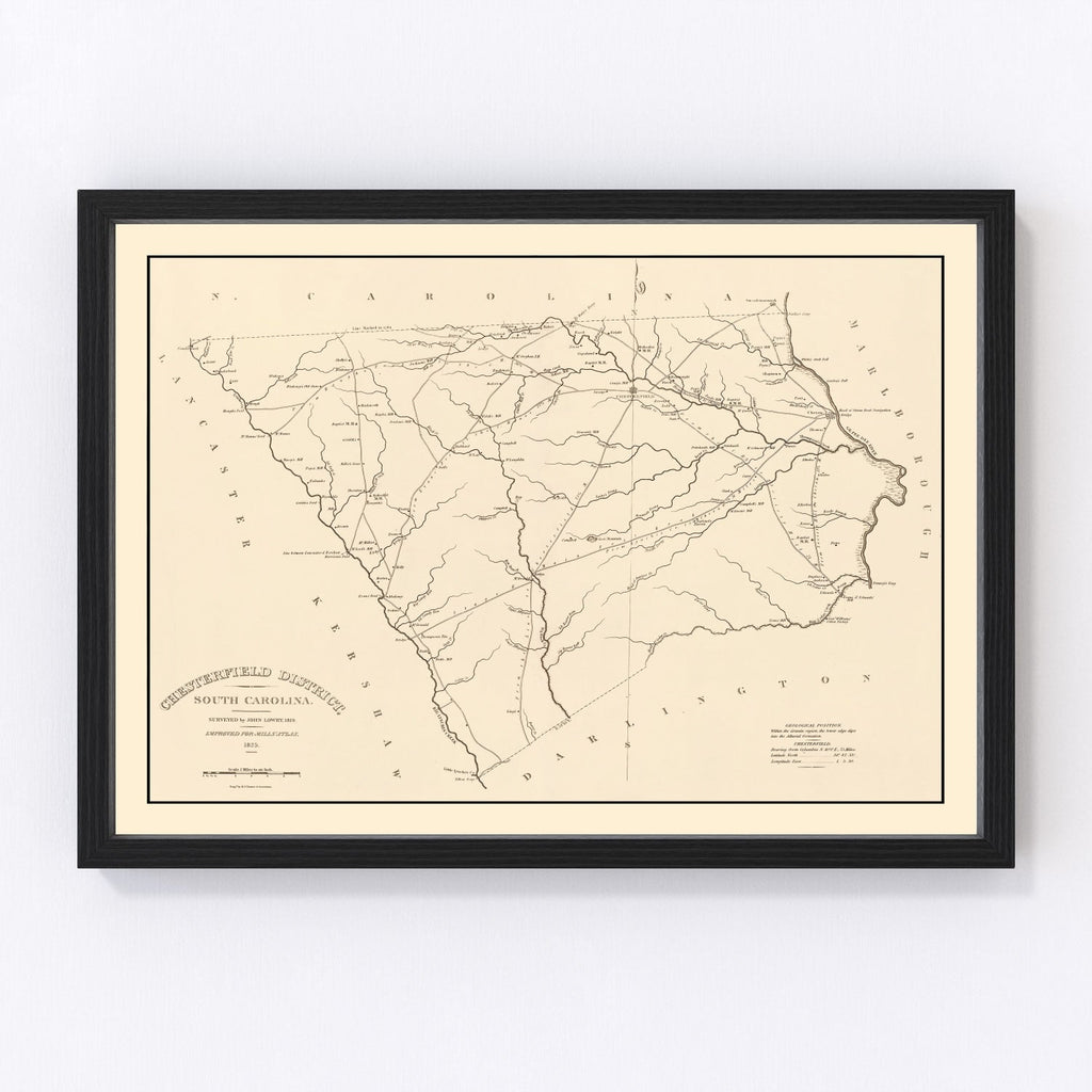Vintage Map of Chesterfield County, South Carolina 1825