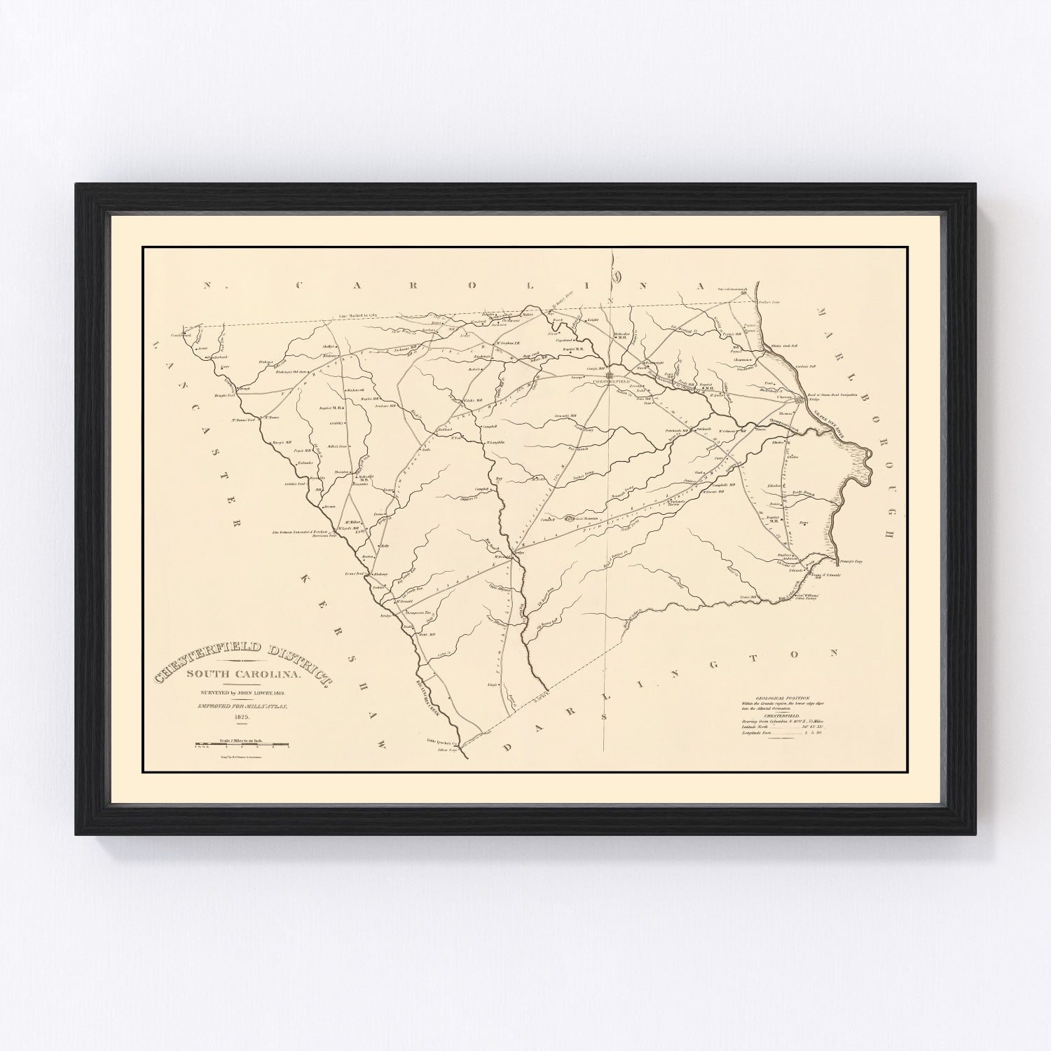 Vintage Map of Chesterfield County, South Carolina 1825