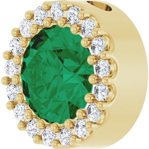 14K Yellow Lab-Grown Emerald & 1/8 CTW Natural Diamond Halo-Style Pendant
