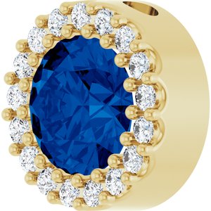 14K Yellow Natural Blue Sapphire & 1/8 CTW Natural Diamond Halo-Style Pendant