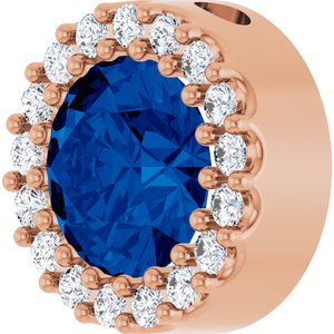 14K Rose Gold Lab-Grown Blue Sapphire & 1/8 CTW Natural Diamond Halo-Style Pendant