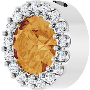 14K White Gold Natural Citrine & 1/8 CTW Natural Diamond Halo-Style Pendant